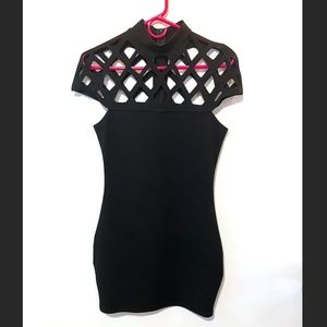 Black Mini Dress With Laser Cut out and Zipper size M